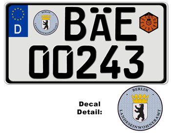 GERMAN LICENSE PLATE (BERLIN)  USA SIZE  -