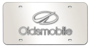 NEW OLDSMOBILE CHROME EMBLEM & NAME  3D MIRROR LICENSE PLATE