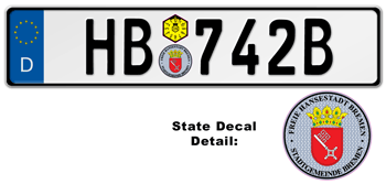 GERMAN LICENSE PLATE BREMEN ISSUED FROM JANUARY 1994 WITH FREE STATE AND DATE DECALS --