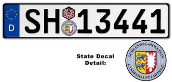 GERMAN LICENSE PLATE SCHLESWIG-HOLSTEIN  ISSUED FROM JANUARY 1994 WITH FREE STATE AND DATE DECALS --