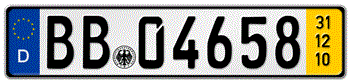 GERMAN TEMPORARY EURO SIZE LICENSE PLATE  2010 ISSUED FROM JANUARY 1, 1994 TO PRESENT -