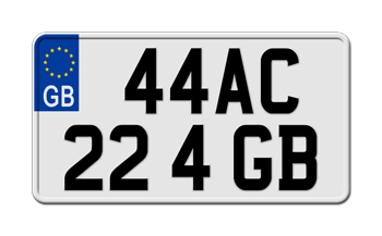 GREAT BRITAIN EURO (EEC)  REFLEX WHITE MOTORCYCLE LICENSE  PLATE ISSUED FROM JANUARY 1, 2007 TO PRESENT -