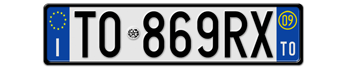 ITALY FRONT LICENSE  PLATE - PROVINCE OF TORINO (TO) EURO (EEC) - WITH REGISTRATION DATE 09 - PERFECT FOR YOUR FIAT, LAMBORGHINI, BUGATTI, OR ALFA ROMEO --
