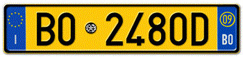 ITALY - PROVINCE OF BOLOGNA (BO) EURO (EEC) REAR LICENSE  PLATE  WITH REGISTRATION DATE 09. PERFECT FOR YOUR FIAT, LAMBORGHINI, BUGATTI, OR ALFA ROMEO