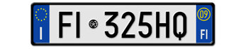 ITALY FRONT LICENSE PLATE - PROVINCE OF FLORENCE (FI) EURO (EEC) WITH REGISTRATION DATE 09 -   PERFECT FOR YOUR FIAT, LAMBORGHINI, BUGATTI, OR ALFA ROMEO --