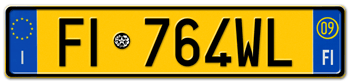 ITALY - PROVINCE OF FLORENCE (FI) EURO (EEC) REAR LICENSE  PLATE  WITH REGISTRATION DATE 09. PERFECT FOR YOUR FIAT, LAMBORGHINI, BUGATTI, OR ALFA ROMEO