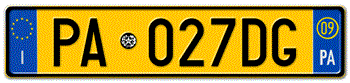 ITALY - PROVINCE OF PALERMO (PA) EURO (EEC) REAR LICENSE  PLATE  WITH REGISTRATION DATE 09. PERFECT FOR YOUR FIAT, LAMBORGHINI, BUGATTI, OR ALFA ROMEO