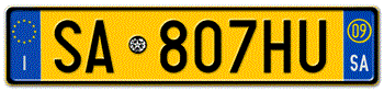 ITALY - PROVINCE OF SALERNO (SA) EURO (EEC) REAR LICENSE  PLATE  WITH REGISTRATION DATE 09. PERFECT FOR YOUR FIAT, LAMBORGHINI, BUGATTI, OR ALFA ROMEO