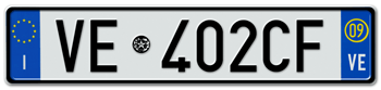 ITALY - PROVINCE OF VENICE (VE) EURO (EEC) REAR LICENSE  PLATE  WITH REGISTRATION DATE 09. PERFECT FOR YOUR FIAT, LAMBORGHINI, BUGATTI, OR ALFA ROMEO --