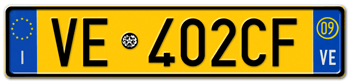 ITALY - PROVINCE OF VENICE (VE) EURO (EEC) REAR LICENSE  PLATE  WITH REGISTRATION DATE 09. PERFECT FOR YOUR FIAT, LAMBORGHINI, BUGATTI, OR ALFA ROMEO