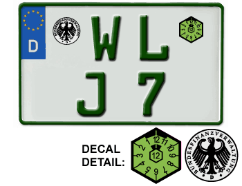 GERMAN TAX FREE SQUARE LICENSE PLATE ISSUED FROM JANUARY 1, 1994 TO PRESENT -
