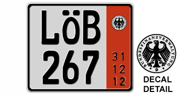GERMAN TEMPORARY 2012 (ZOLL) LICENSE PLATE ISSUED FROM 1989 TO PRESENT -