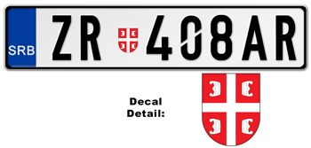 SERBIA NEW EURO LICENSE  PLATE WITH SERBIA SHIELD --