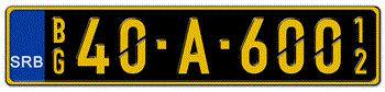 SERBIA EURO LICENSE  PLATE WITH CODE AND YEAR --