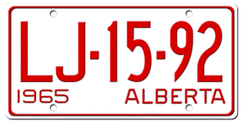1965 ALBERTA LICENSE PLATE -