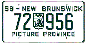 1958 NEW BRUNSWICK LICENSE PLATE -