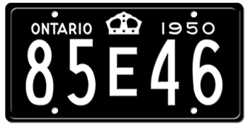 1950 ONTARIO LICENSE PLATE -