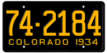 1934 COLORADO STATE LICENSE PLATE -