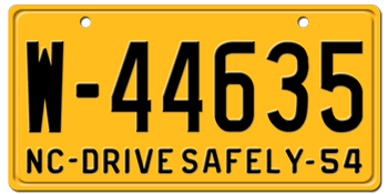 1954 NORTH CAROLINA STATE LICENSE PLATE -