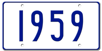 YEAR BUILT U.S.A. STYLE 2081 WHITE LICENSE  PLATE - Personalized with the year of the manufacture in blue