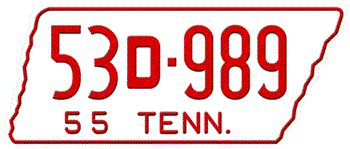 1955 TENNESSEE STATE LICENSE PLATE -