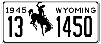 1945 WYOMING STATE LICENSE PLATE -